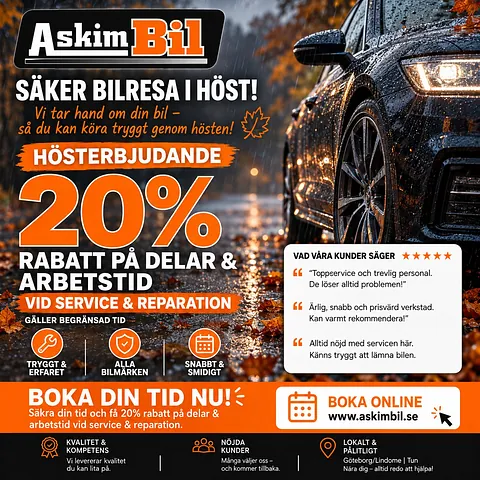 erbjudande från vår bilverkstad i Lindome - Göteborg och Tun - Lidköping