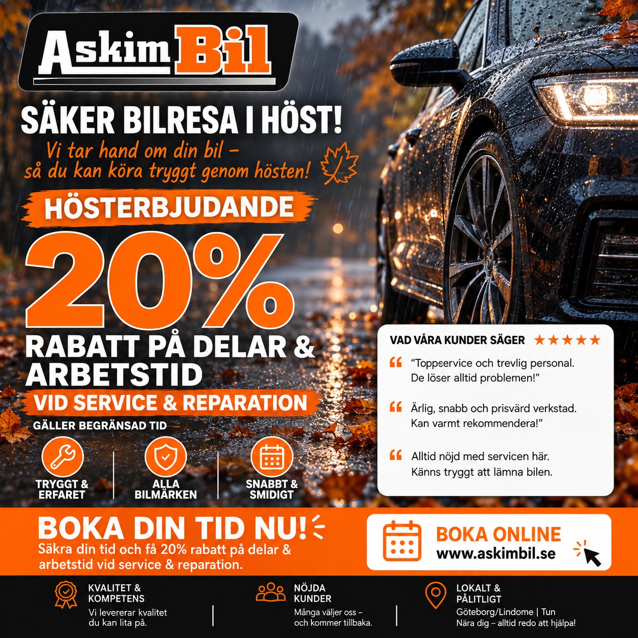 erbjudande från vår bilverkstad i Lindome - Göteborg och Tun - Lidköping
